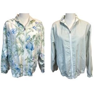 Vintage 90’s Reversible Floral Striped Cottagecore Coquette Zip Up Jacket Large